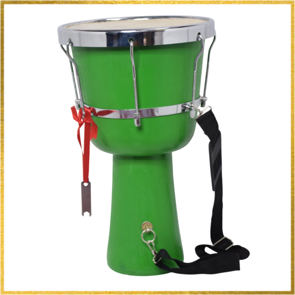 Iskcon Mayapur  Fiber Djembe (nut bolt, fiber body djembe) Colour-Green, Hight- 20 Inches( 50.8cm) Head size- 12.2 inches, head Material- Skin