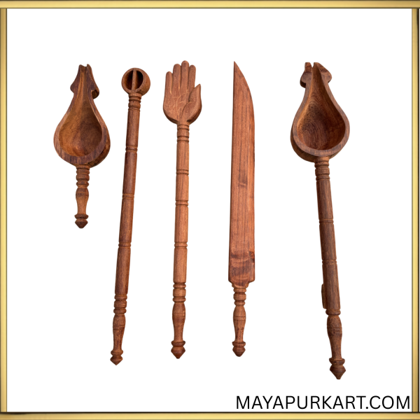 Iskcon Mayapur Wooden Suchi Sruva Yagya, jogga & amp hawan set Of 5 ( Best Qulity Neem Wood ) Panch Patra set for Pooja