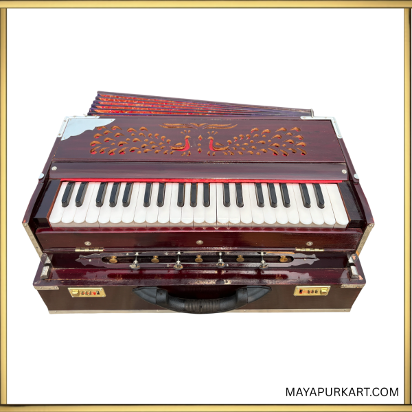 Iskcon Mayapur 3.75 Octave Premium Quality 3 Line Teak-Wood Box Harmonium with 3 Set Of Reeds Sound A-440