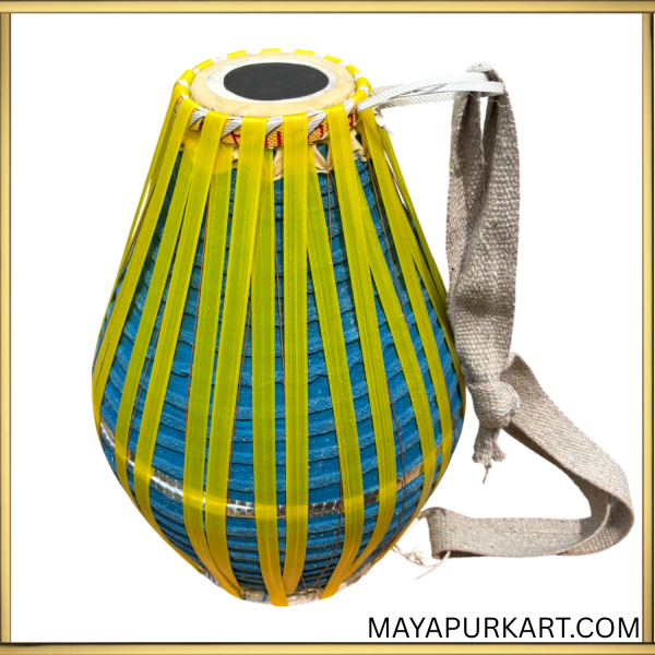 MAYAPURKART.COM | Kids Clay Khol 13 Inch | Traditional Clay Mridanga Drum | Blue & Red | With Shoulder Strap